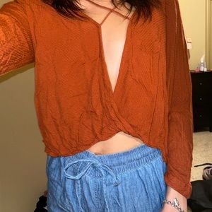 Urban Outfitters Long-sleeve Cross Front Blouse
